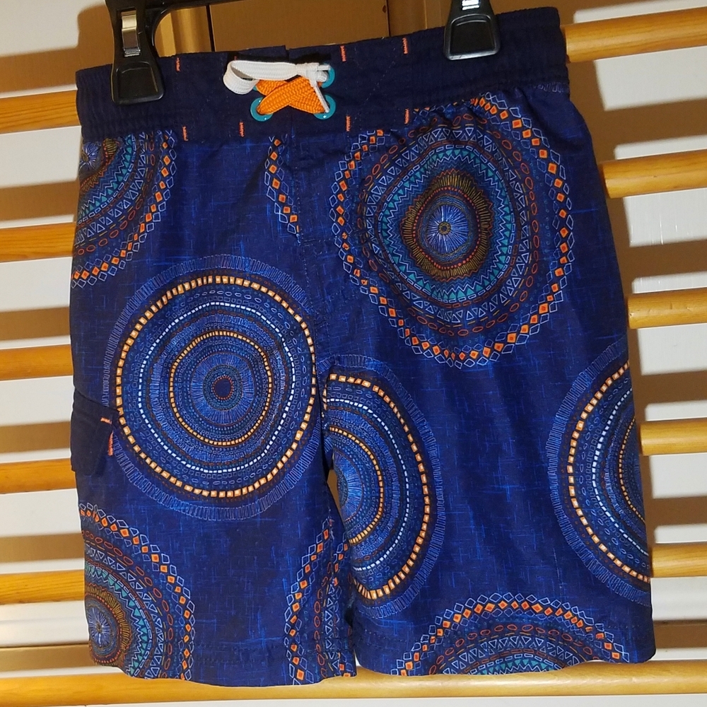 Navy Orange Mandala Swim Trunks XS 4/5 Swimsuit